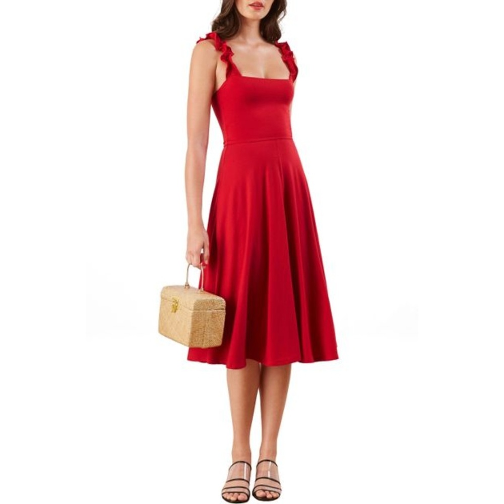 NEW Reformation Eda Ruffle Strap Dress Cherry Red - Picture 1 of 7